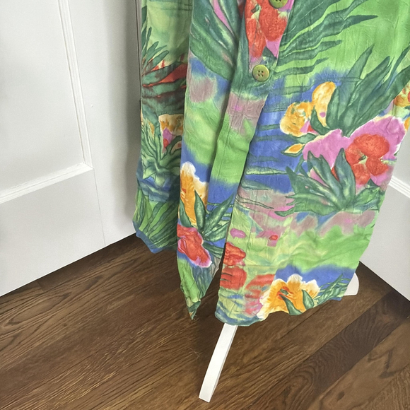 Jams World Dress Womens Medium Tropical Floral Hawaiian Midi Pockets Y2K Vtg - Picture 10 of 10